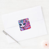 Mexicaanse Volkskunst Abstracte Kitty Cat Verjaard Vierkante Sticker (Envelop)