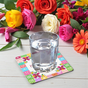 Mexicaanse volkskunst bloemrijke baby shower onder kartonnen onderzetters