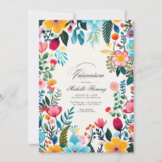 Mexicaanse volkskunst Floral Quinceañera Foto Kaart (Voorkant)