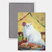 Mexicaanse volkskunst geïnspireerde witte kat magneet (Voorkant / Achterkant)