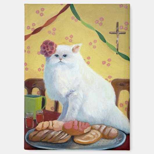 Mexicaanse volkskunst geïnspireerde witte kat magneet (Voorkant)