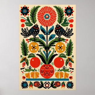 Mexicaanse Volkskunst – Kleurrijke Vogel en Bloemp Poster