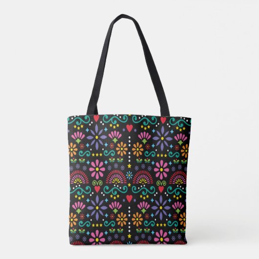 Mexicaanse volkskunst naadloos patroon, kleurrijk  tote bag (Achterkant)