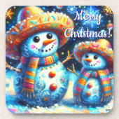 Mexicaanse Volkskunst Sneeuwmannen Sneeuwman Sneeu Bier Onderzetter (Voorkant)