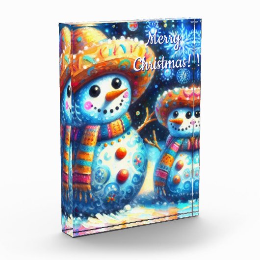 Mexicaanse Volkskunst Sneeuwmannen Sneeuwman Sneeu Fotoblokken (Links)