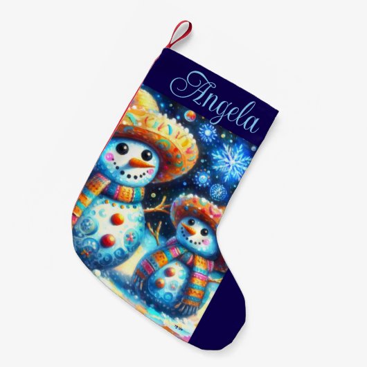 Mexicaanse Volkskunst Sneeuwmannen Sneeuwman Sneeu Kleine Kerstsok (Voorkant (Hangend))