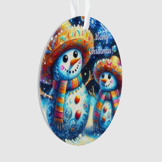 Mexicaanse Volkskunst Sneeuwmannen Sneeuwman Sneeu Ornament (voorkant)