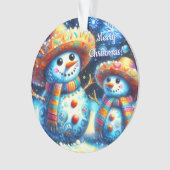 Mexicaanse Volkskunst Sneeuwmannen Sneeuwman Sneeu Ornament (voorkant)