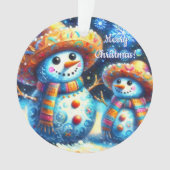 Mexicaanse Volkskunst Sneeuwmannen Sneeuwman Sneeu Ornament (voorkant)