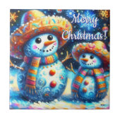 Mexicaanse Volkskunst Sneeuwmannen Sneeuwman Sneeu Tegeltje (Voorkant)