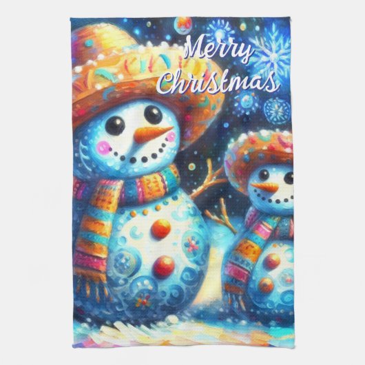 Mexicaanse Volkskunst Sneeuwmannen Sneeuwman Sneeu Theedoek (Verticaal)