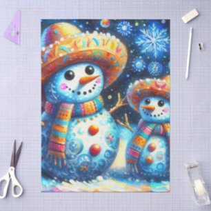 Mexicaanse volkskunst Snowmen Snowman Decoupage Tissuepapier
