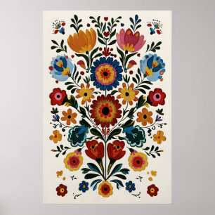 Mexicaanse volkskunstprint Levendig Otomi-bloemmot Poster