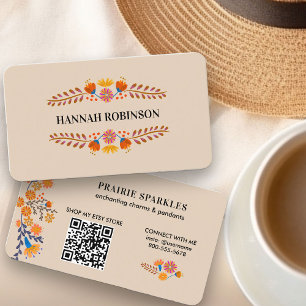 Mexicaanse Volkstuin Bloemen Aards QR Code Visitekaartje