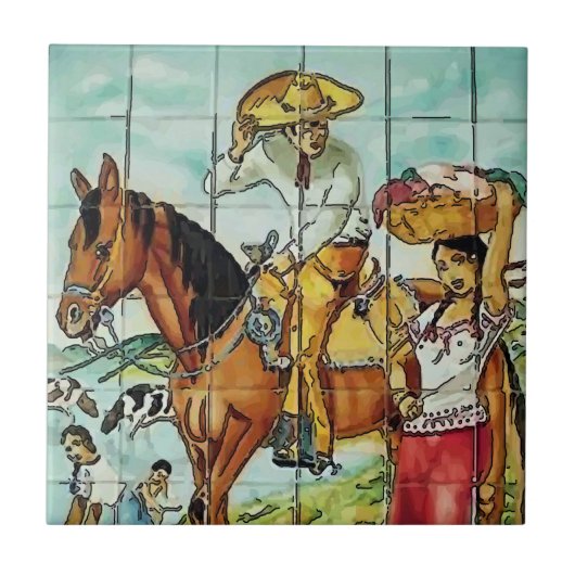 Mexicaanse vrouwen en HorsemanTile Mural Tegeltje (Voorkant)