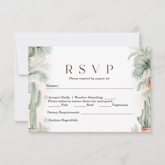 Mexicaanse Waterverf Cactus Palm Tree Wedding RSVP Kaartje (Voorkant)