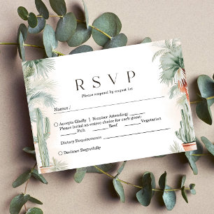 Mexicaanse Waterverf Cactus Palm Tree Wedding RSVP Kaartje