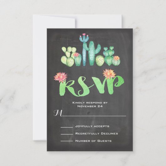 Mexicaanse Waterverf Cactus RSVP Kaartje (Voorkant)