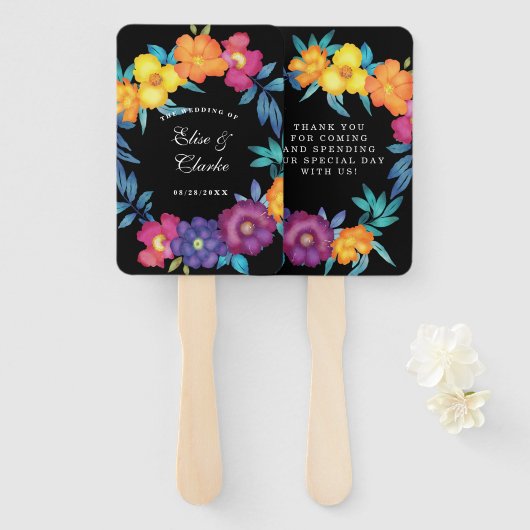 Mexicaanse Waterverf Florals Wedding Handwaaier (Voorkant en achterkant)