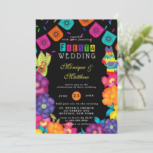 Mexicaanse Waterverf Florals Wedding Kaart (Staand voorkant)