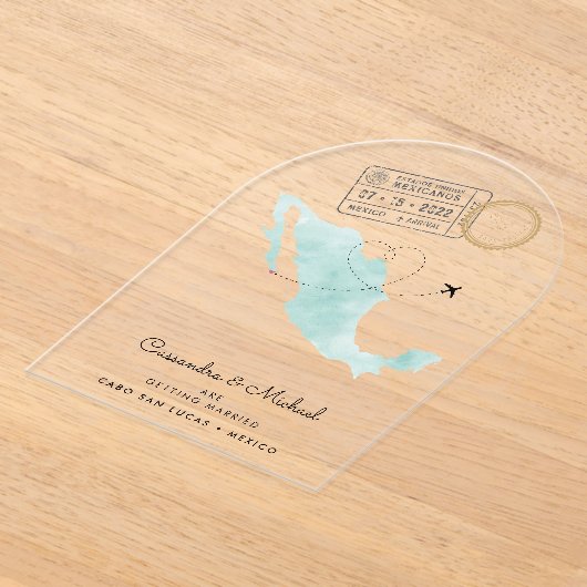 Mexicaanse Waterverf Map | Cabo | Bestemmingswedde Acryl Uitnodigingen (Laagn)
