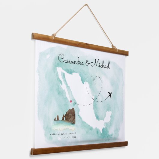 Mexicaanse Waterverf Map | Cabo | Bestemmingswedde Hangend Wandkleed (Gebogen)