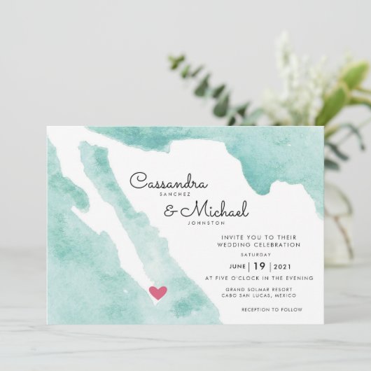 Mexicaanse Waterverf Map | Cabo | Bestemmingswedde Kaart (Staand voorkant)