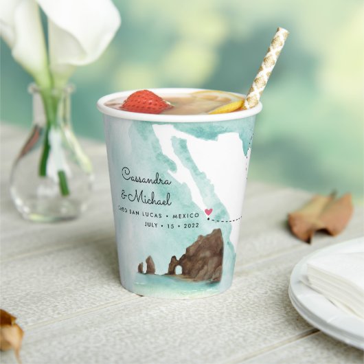 Mexicaanse Waterverf Map | Cabo | Bestemmingswedde Papieren Bekers (Insitu)