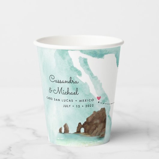 Mexicaanse Waterverf Map | Cabo | Bestemmingswedde Papieren Bekers (Voorkant)