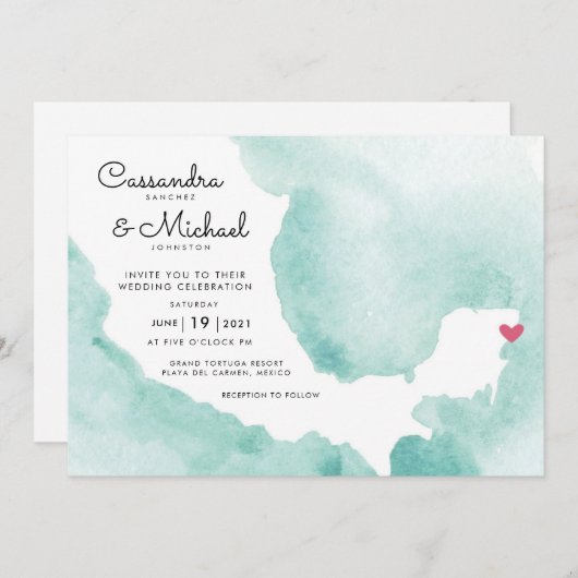 Mexicaanse Waterverf Map | Playa del Carmen Kaart (Voorkant / Achterkant)