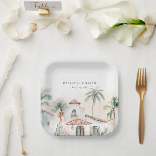 Mexicaanse Waterverf Palm Tree Destination Wedding Papieren Bordje