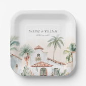 Mexicaanse Waterverf Palm Tree Destination Wedding Papieren Bordje (Voorkant)