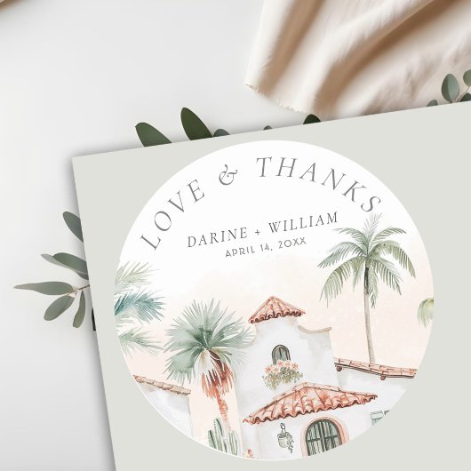 Mexicaanse Waterverf Palm Tree Destination Wedding Ronde Sticker