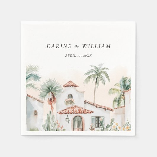 Mexicaanse Waterverf Palm Tree Destination Wedding Servet (Voorkant)