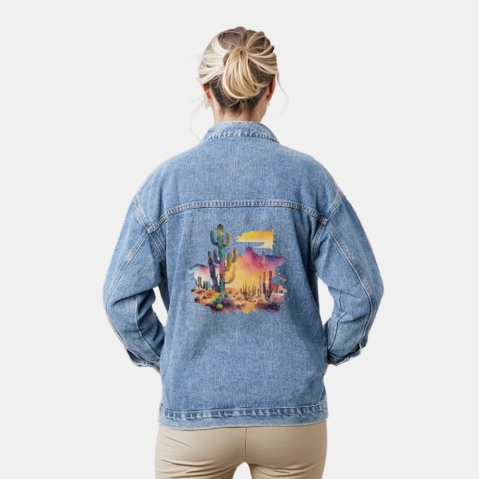 Mexicaanse waterverf woestijn zonsondergang denim jacket (Model)