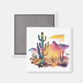 Mexicaanse waterverf woestijn zonsondergang magneet (Voorkant / Achterkant)