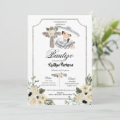 Mexicaanse White Silver Charra Gir Bautizo Invitac Kaart (Staand voorkant)