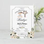 Mexicaanse White Silver Charro Boy Bautizo Invitac Kaart (Staand voorkant)