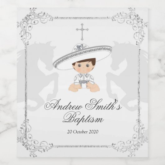 Mexicaanse Witte en Zilveren Charro Wijnfles Etike Wijn Etiket (Enkel label)