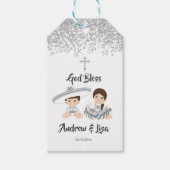 Mexicaanse zilver Charro Baptism Twins Gift Labels Cadeaulabel (Voorkant)