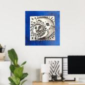  Mexicaanse Zilver Sun & Moon On Blue Poster (Thuiskantoor)