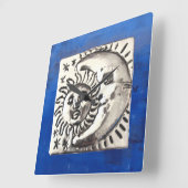  Mexicaanse Zilver Sun & Moon On Blue Vierkante Klok (Hoek)