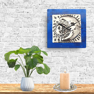 Mexicaanse Zilver Sun & Moon On Blue Vierkante Klok