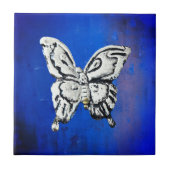 Mexicaanse zilveren vlinder op blauw keramisch Tegeltje (Voorkant)