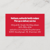 Mexicaanse Zuidwestelijke voedingsmiddelen chef ca Visitekaartje (Achterkant)