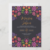 Mexicaanse Zwarte Bloemen Fiesta Nuestra Boda brui Kaart (Voorkant)