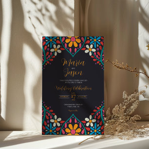 Mexicaanse Zwarte Bloemen Kleurrijke Bloemen Boda Kaart