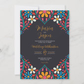 Mexicaanse Zwarte Bloemen Kleurrijke Bloemen Boda  Kaart (Voorkant)