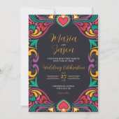 Mexicaanse Zwarte Bloemen Kleurrijke Fiesta Boda b Kaart (Voorkant)