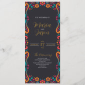 Mexicaanse Zwarte Bloemen Traditionele Folk Art br Programmakaart (Voorkant)